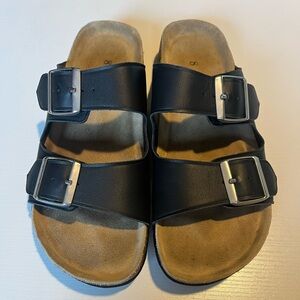 Quince Black Nappa Leather Double Buckle Slide with size 8